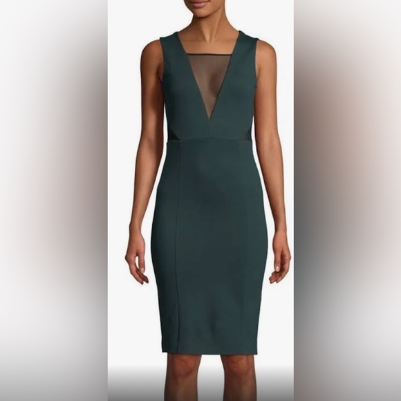 French Connection Sleeveless Lula Black V-Mesh Illusion Bodice Pencil Dress ZP1 - Picture 1 of 8